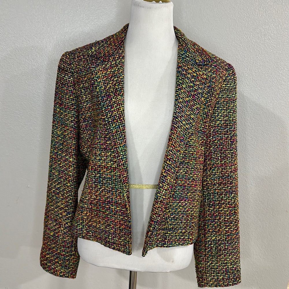 Soiree Petites Silk Blend Crop Jacket Size M Multicolor Blaze